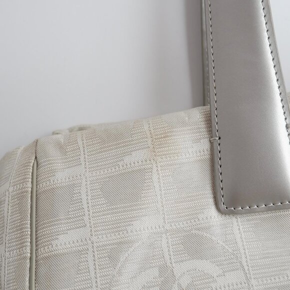 Authentic Preowned Chanel Silver Canvas New Travel Line Tote Bag - Picture 11 of 16